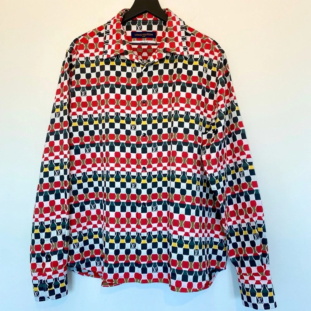 Louis Vuitton Virgil Abloh Shirt Amen Break LV Logo Button Up Mens Size XL Red - Picture 1 of 15